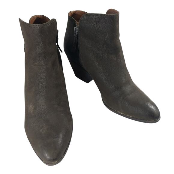 FRYE! TAUPE GRAY BROWN GENUINE NUBUCK LEATHER CHUNKY HEEL ANKLE BOOTS! SZ 10M - Picture 2 of 11